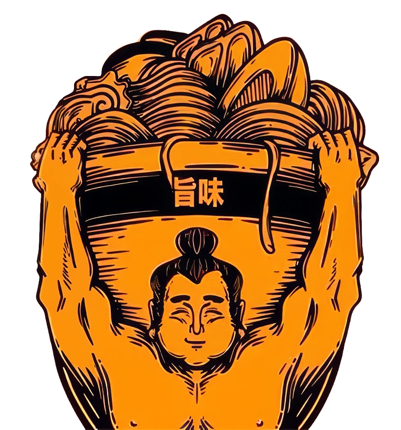 Sumo cargando tazón de ramen Sento Wok — Slurp like a boss